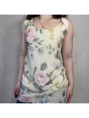 Vintage Jeffrey & Dave Sleeveless Blouse Pastel Yellow Floral Print Womens 10